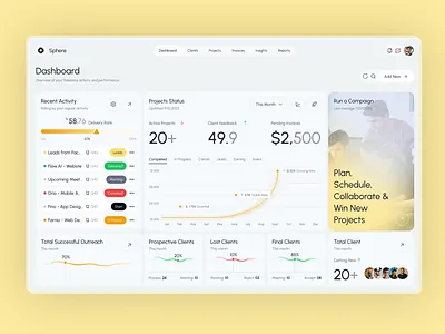CRM - SaaS Dashboard UI/UX Design analytics b2b crm crm dashboard crm design dashboard dashboard design freelancer analytics management dashboard platform product design project management dashboard radiyal saas saas dashboard saas design saas ui ui ui design web app