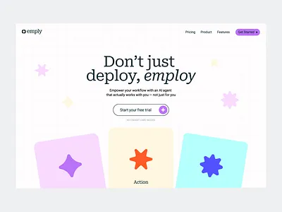 Website for an AI agent - Emply agent logo agent website ai logo ai website branding futuristic logo hero landing page logo design minimal website modern website saas logo sales logo tech loog ui design ui ux vibrant website web logo website