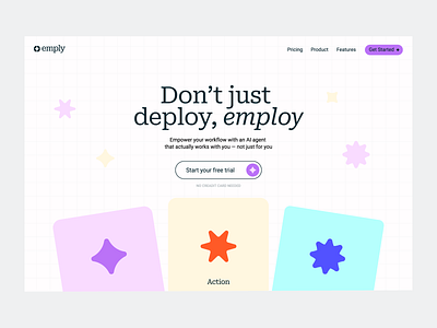 Website for an AI agent - Emply agent logo agent website ai logo ai website branding futuristic logo hero landing page logo design minimal website modern website saas logo sales logo tech loog ui design ui ux vibrant website web logo website