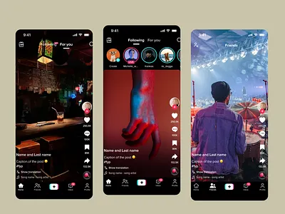 Vibely – Short Video Social App UI app concept clean interface daily ui dark mode ui dribbble showcase feed screen mobile app mobile interaction modern ui motion design product design short video ui social feed social media app tiktok concept ui design ui inspiration user experience ux design video app