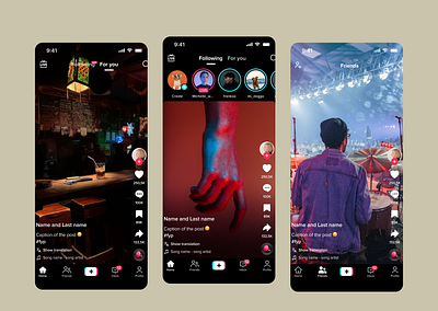 Vibely – Short Video Social App UI app concept clean interface daily ui dark mode ui dribbble showcase feed screen mobile app mobile interaction modern ui motion design product design short video ui social feed social media app tiktok concept ui design ui inspiration user experience ux design video app