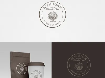 Logo for Blind Oak Coffee Roasters hand drawn logo oak organic rustic