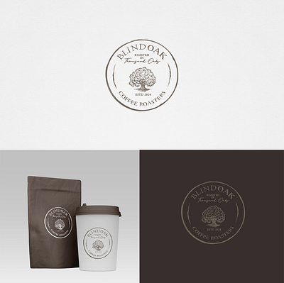 Logo for Blind Oak Coffee Roasters hand drawn logo oak organic rustic
