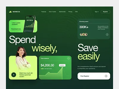 Monexa - Financial Platform Web Design design designinspiration financeapp fintech landing page landingpagedesign motion graphics uidesign webdesign