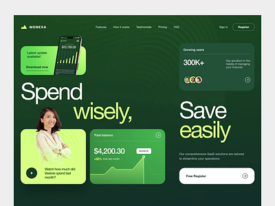 Monexa - Financial Platform Web Design design designinspiration financeapp fintech landing page landingpagedesign motion graphics uidesign webdesign