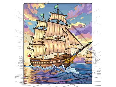 Sailing Ship — Vector Illustration art branding design digital art graphic design illustration maritime sailing sea scape ship sunset vector