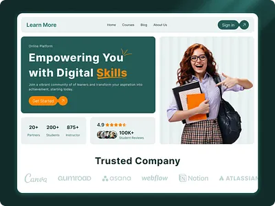 Learn More, Modern Hero Section in Bento UI Style bento design bento ui clean ui concept design dribbble showcase e learning edtech education website hero section landing page learn more minimal design modern ui online learning study platform ui design ui exploration ux design web design website hero