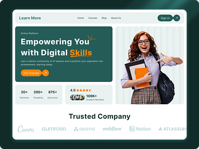 Learn More, Modern Hero Section in Bento UI Style bento design bento ui clean ui concept design dribbble showcase e learning edtech education website hero section landing page learn more minimal design modern ui online learning study platform ui design ui exploration ux design web design website hero