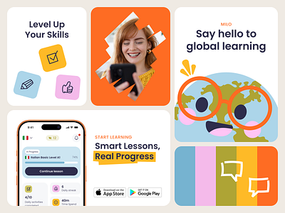 Milo – Language Learning App Branding app branding design language learning app learning app ui uiux ux web web design website