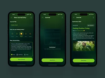Journal screen for the LeafCare app. ai to challenge app anxiety app breath app design burnout solve app course screen app health app interface design journal app journal screen leafcare app meditation app mental health app mind body care app mobile design product design sleep app sleep problem app wellnees platfrom app