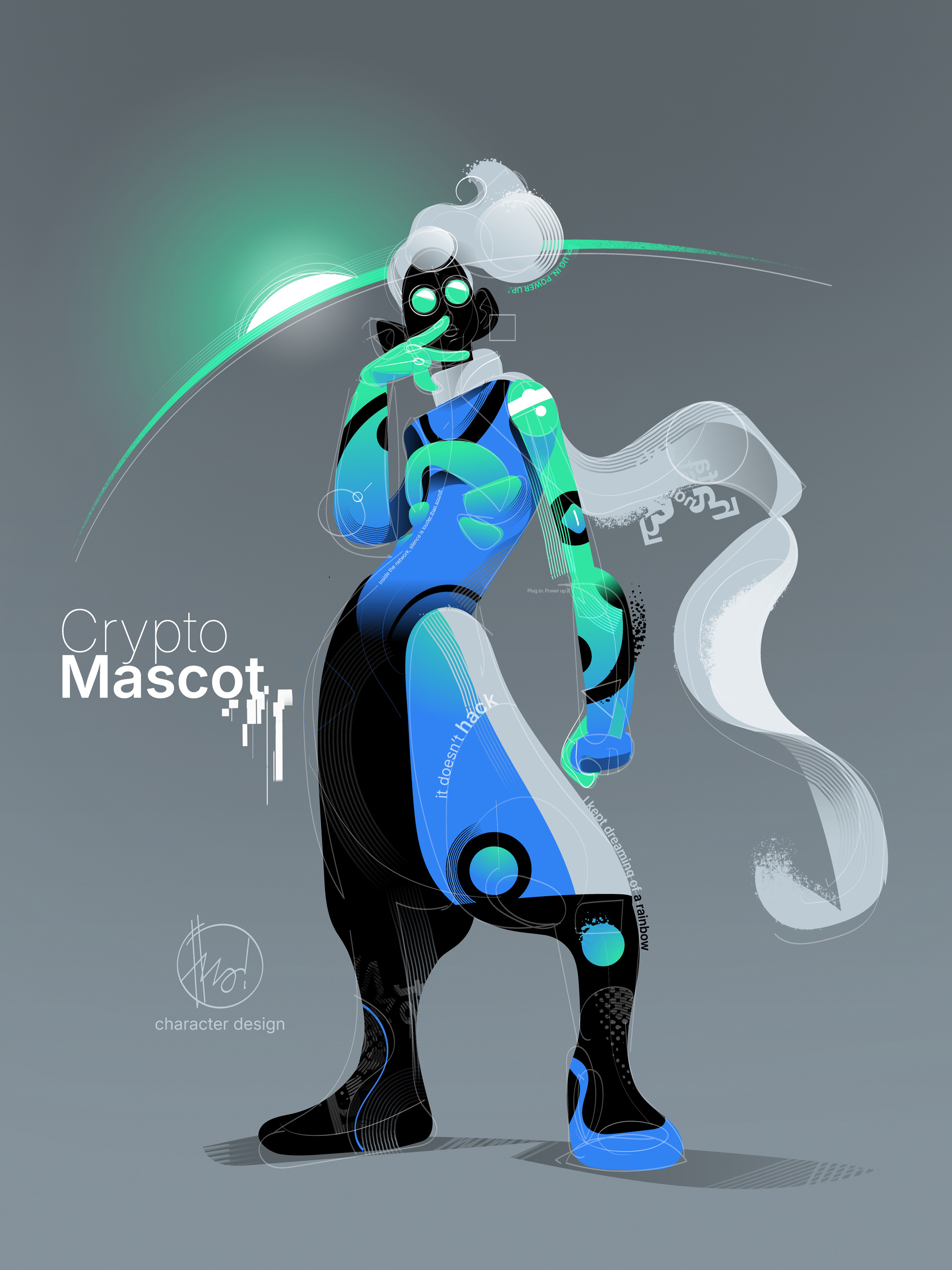 Crypto Mascot brand mascot character design cool cyberpunk cyberspace illustration sci fi space opera
