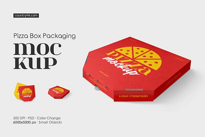 Pizza Box Packaging Mockup Set box cardboard delivery food label logo pack package