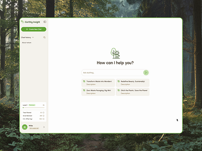 Branding and UI/UX design for Earthly Insight ai ai platform animation app assistant branding chat design eco ecology envoronment figma illustration logo mascot platform ui uiux ux