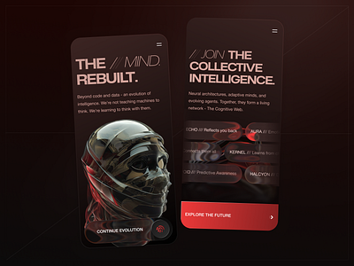 Cognetive Genesis - App 3d ai app concept crypto dark mode design feture figma futurustic illustration minimal modern neural phylosophy ui ux uxuidesign