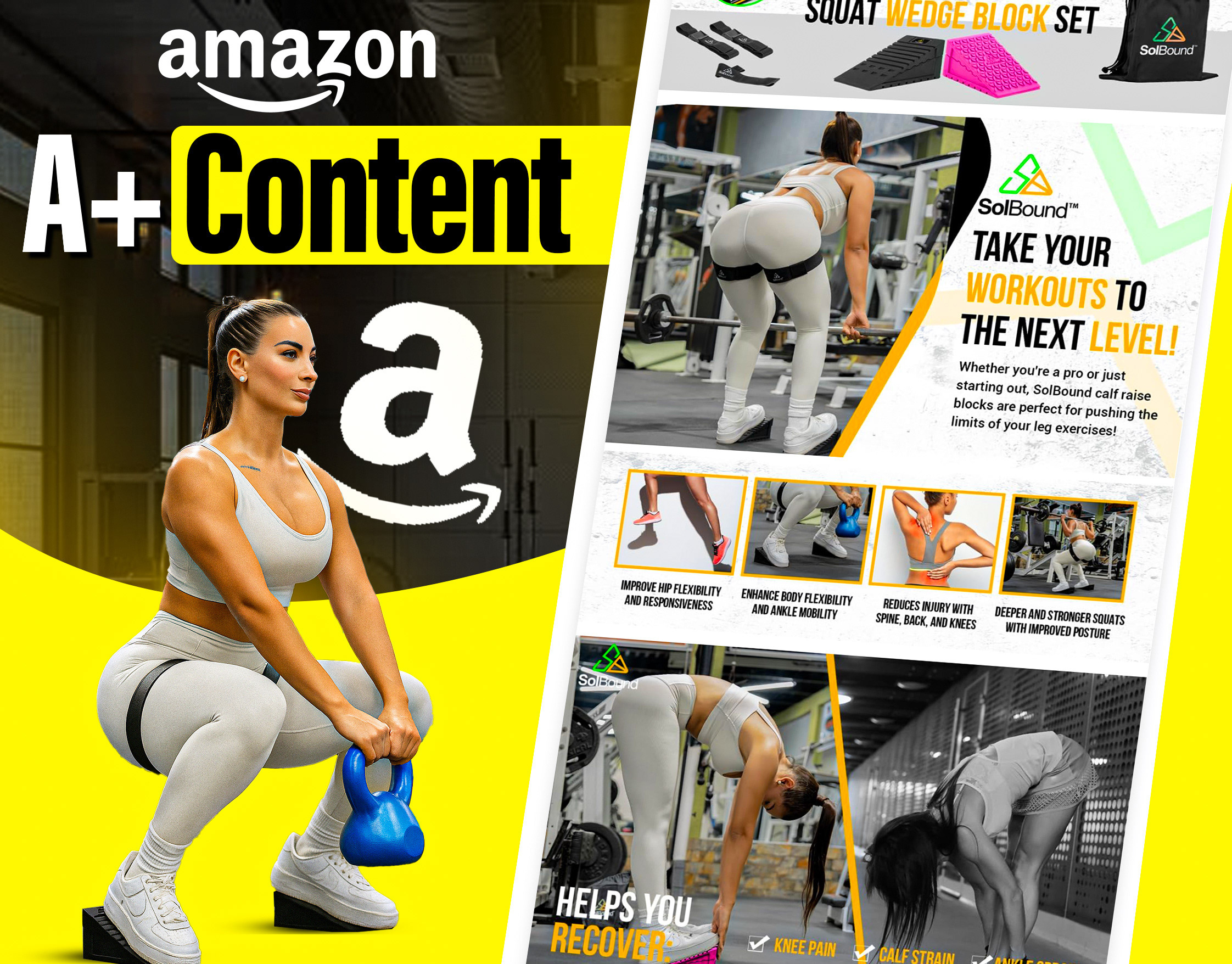 Amazon A+ Content - Fitness Niche Squat Wedge Block Set amazon branding design graphic design graphicdesign illustration listingimages photoshop
