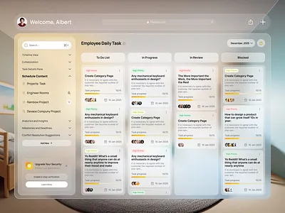 Project Management Dashboard admin panel clean design crystal effect daily ui dashboard figma glassmorphism modern ui premium design product design project management saas shadow task management translucent ui uiux ux web app
