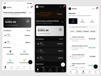 WisePay — Financial Management Redesign app design appdesign clean design design digitalwallet finance fintech interfacedesign mobileapp mobileux paymentapp productdesign ui uidesign uxdesign