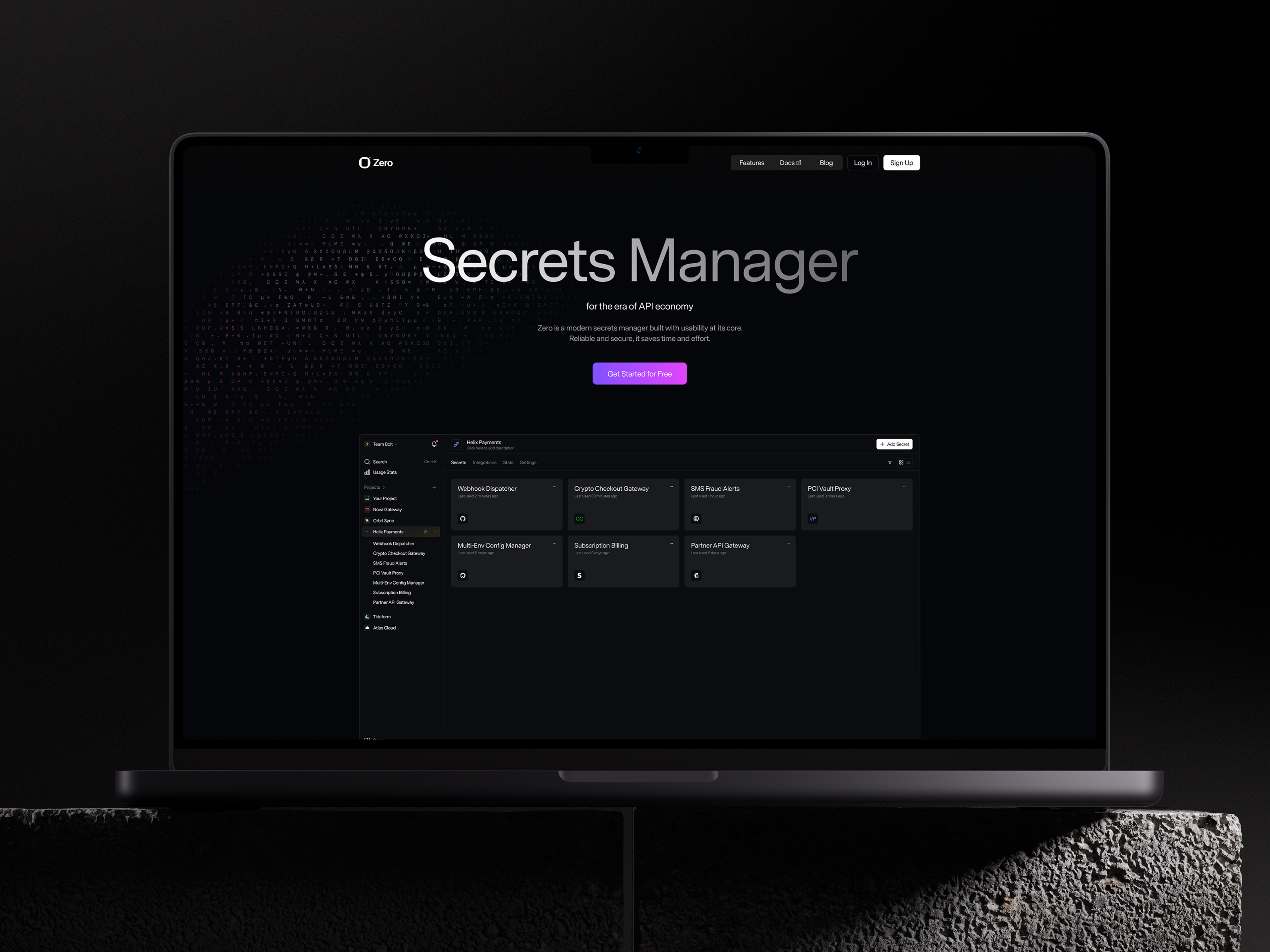 Zero — Secrets Manager SaaS app branding clean darkmode design development landingpage product saas typography ui ux web webdesign