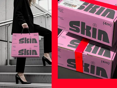 Skin bag beauty box branding cosmetics display fashion female lifestyle logo logotype packaging pink red shopping typography wordmark