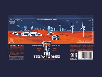 Terraformer beer label branding city colony craft beer design exploration graphic design illustration mars nasa outerspace planets space space city space rower space x stars terraforming vector