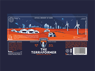 Terraformer beer label branding city colony craft beer design exploration graphic design illustration mars nasa outerspace planets space space city space rower space x stars terraforming vector