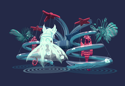 AI workflow digital painting editorial illustration key visual surrealism underwater