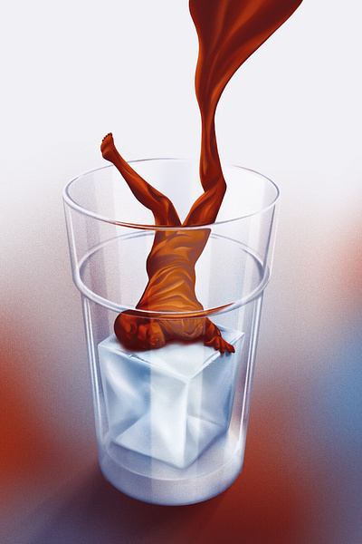 ice coffee coffee digital painting editorial falling ice ice coffee illustration surrealism