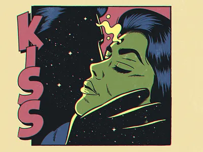 The Cosmic Kiss comic book comics couple design human illustration kiss love psychedelic retro romance surrealism typography vector vintage