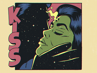 The Cosmic Kiss comic book comics couple design human illustration kiss love psychedelic retro romance surrealism typography vector vintage