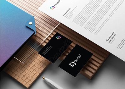Sleek and Professional Stationery Set for DevtoIT brand collateral branding business card design business identity concept logo design inspiration designer portfolio dribbble shot envelope design graphic design letterhead design logo design minimal desig office branding portfolio sleek branding stationery stationery branding tech inspired design