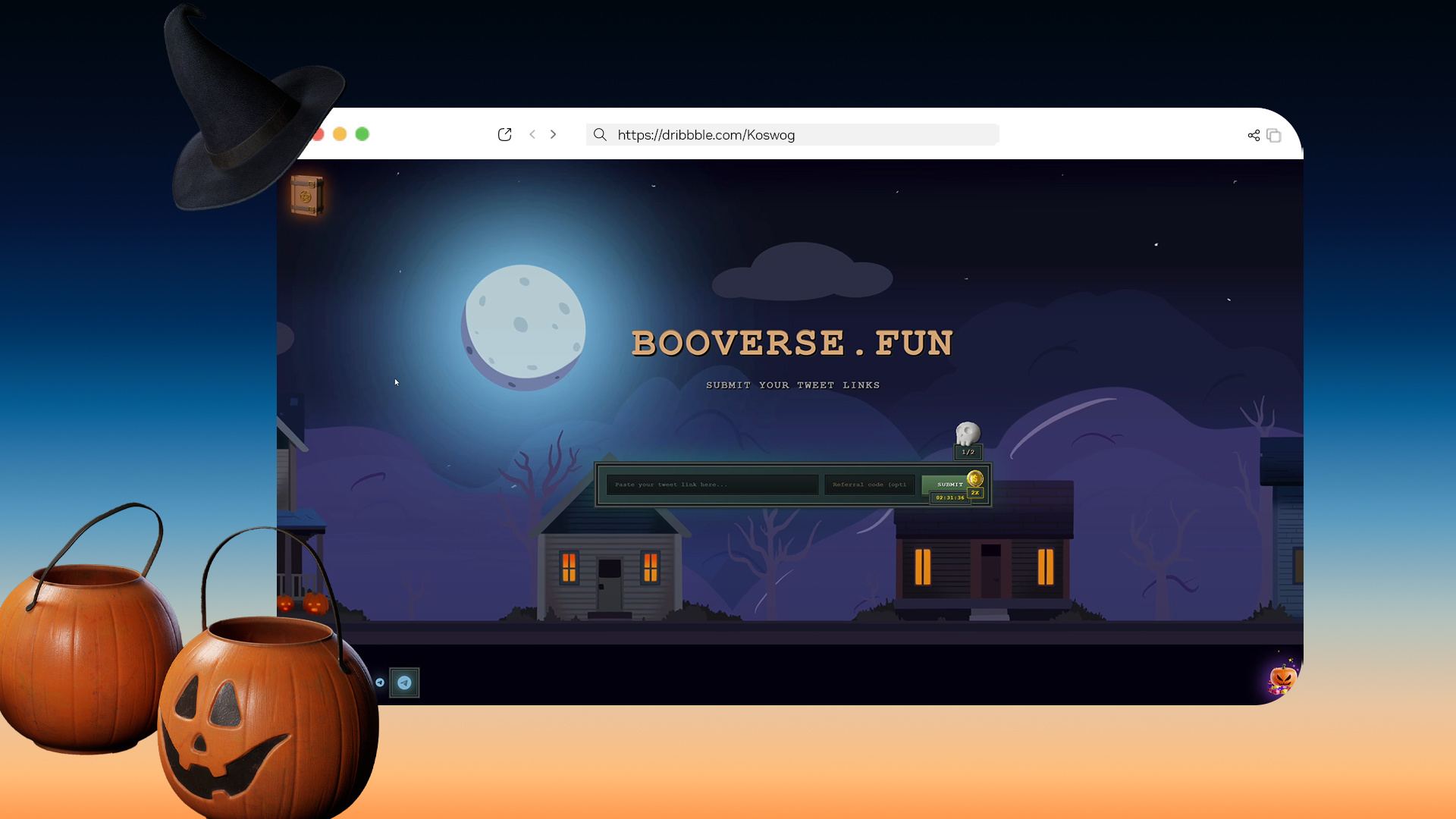 Hallowen - The Spooky Twitter Points Adventure crypto fun website gamification hallowen hallowen event leaderboard nft pixel art react social app spooky ui web3