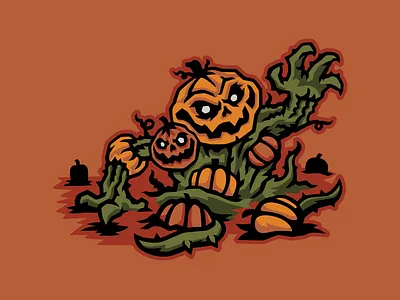 Harvest Horror creature farm field halloween harvest horror illustration jackolantern monster pumpkin scary vector