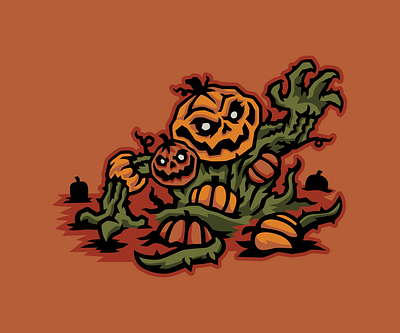 Harvest Horror creature farm field halloween harvest horror illustration jackolantern monster pumpkin scary vector