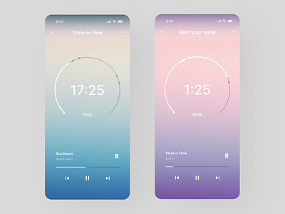 Deep Focus (Pomodoro) Music Player App appdesign calm dailyui dailyui009 deepfocus digitaldesign gradient musicplayer pomodoro study ui uidesign ux uxdesign uxuidesign