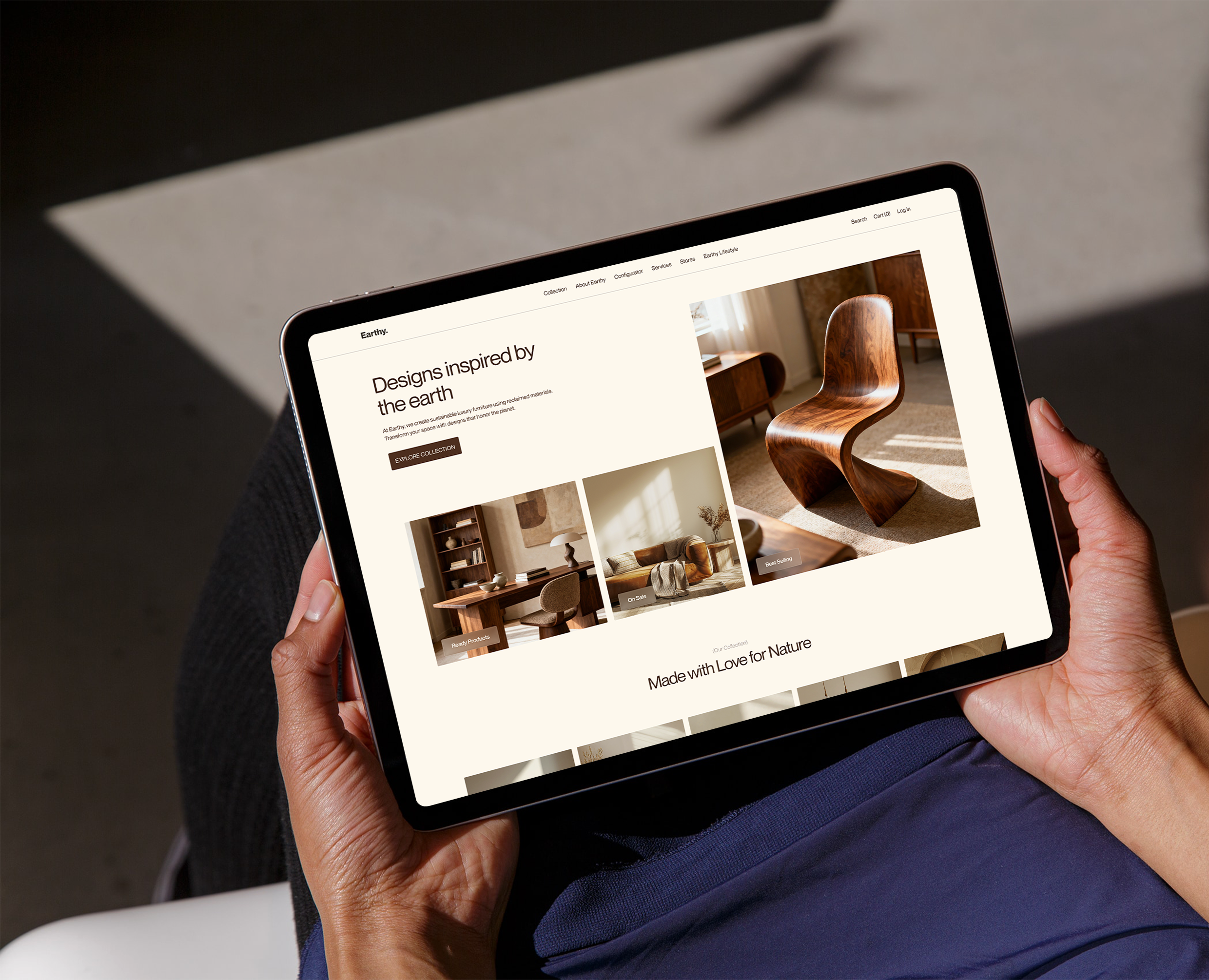 Earthy Furniture Website Design branding daily ui e commerce eco friendly furniture website eco friendly product design furniture interior furniture website furniture website design illustration interior design landing page online furniture shopping online shopping product design service sustainable product uiux design web design