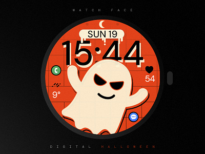 Halloween Digital Watch Face design funny galaxy watch ghost google graphic design halloween illustration modern orange pixel watch playful samsung smartwatch technology ui watch watch face watchface wear os