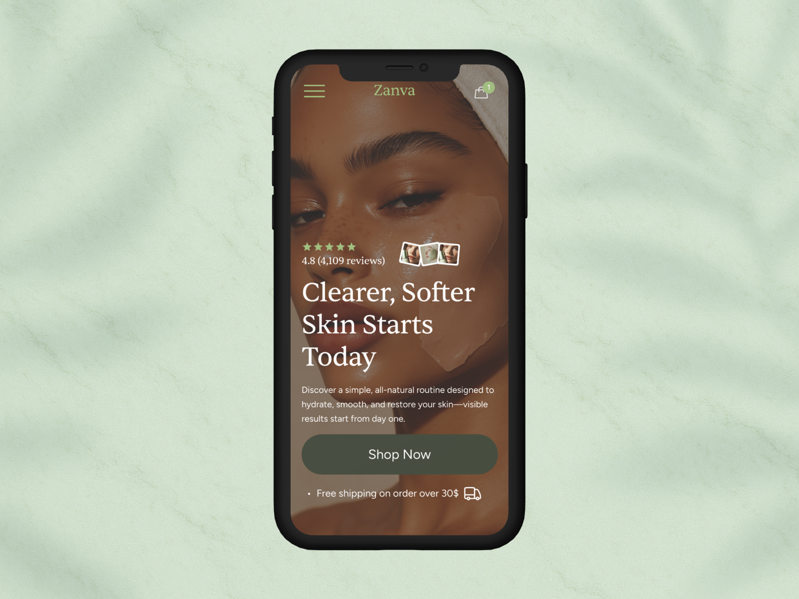 Skincare E-Commerce Mobile Mockup — Zanva animation checkoutdesign conversiondesign conversionrate dribbble ecommerce figma interface landingpage minimal mobileui motiondesign productdesign productpage shopifydesign skincare uiux webdesign