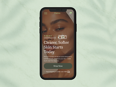 Skincare E-Commerce Mobile Mockup — Zanva animation checkoutdesign conversiondesign conversionrate dribbble ecommerce figma interface landingpage minimal mobileui motiondesign productdesign productpage shopifydesign skincare uiux webdesign