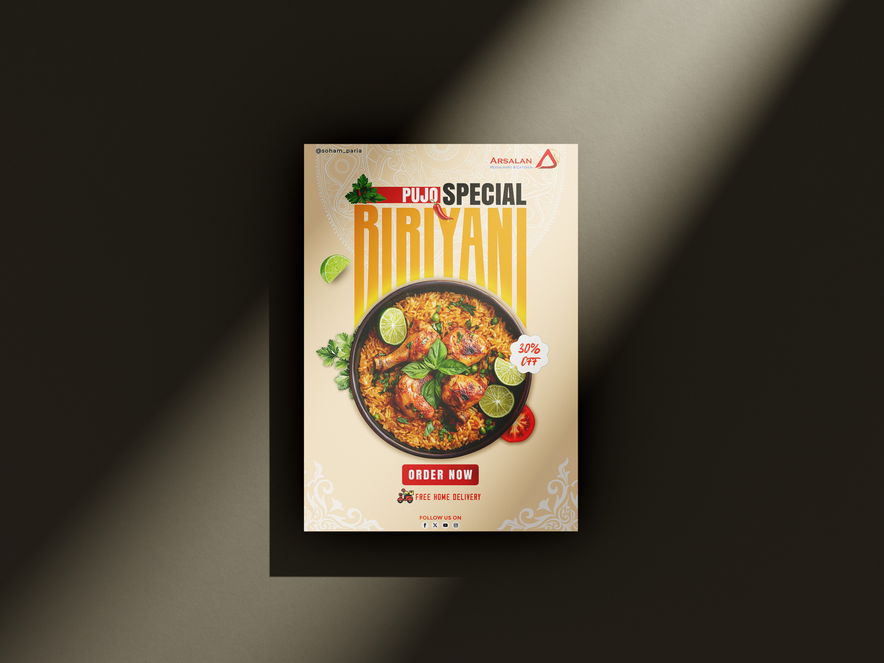 Arsalan Biriyani | Flyer Design biryani poster branding design creative flyer design flyer design food advertisement food delivery ad food poster design graphic design modern typography photoshop poster poster design professional design restaurant flyer restaurant promotion