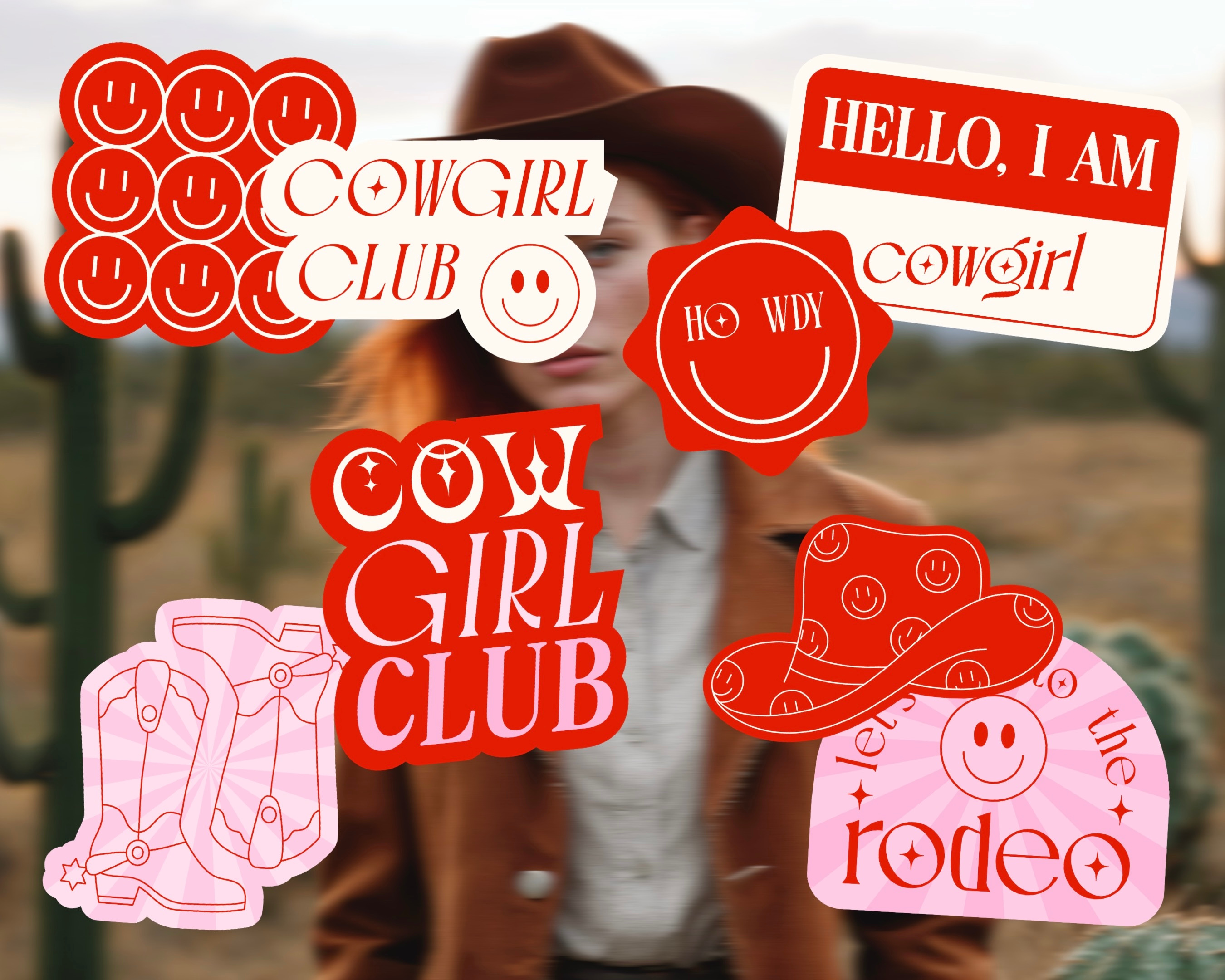 Set of Cowgirl Stickers aesthetic badge cool cowboy cowgirl era groovy howdy icon retro rodeo sticker symbol texas vibes west western wild y2k yeehaw