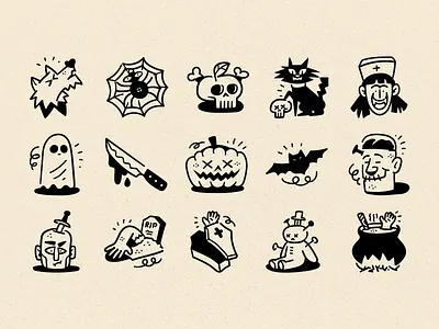Halloween icons and illustrations cat dead flat style graphic design halloween halloween icons illustrations nurse outline style pumpkin scary skull spider spookie toomb vector art vodoo website illustrations witch zombie