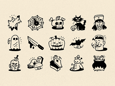 Halloween icons and illustrations cat dead flat style graphic design halloween halloween icons illustrations nurse outline style pumpkin scary skull spider spookie toomb vector art vodoo website illustrations witch zombie