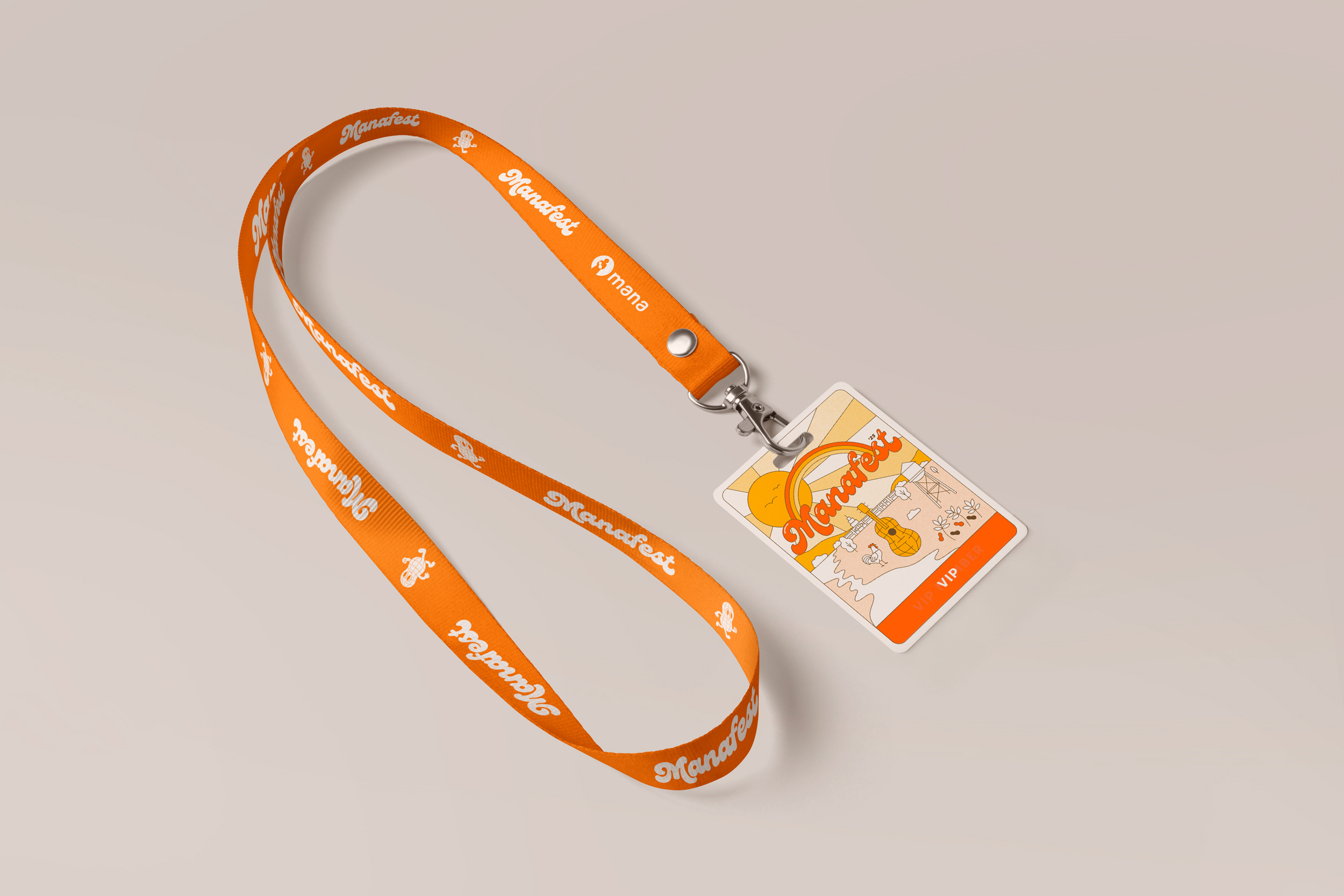 Manafest Lanyard badge branding campaign event festival groovy id lanyard orange pantone pass peanut print retro ticket