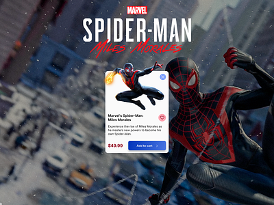 Miles Morales Game Card [Concept] add to cart card design character cutout concept cta depth e commerce figma game store pricing product card product design ui visual design