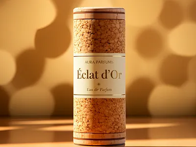 Éclat d'Or Perfume - Luxury Cork Packaging Design 3d render aura parfums bottle design branding cork texture cosmetic packaging eau de parfum eclat dor elegant design fragrance gold theme graphic design lifestyle shot luxury packaging minimalist label packaging design perfume premium design product mockup texture