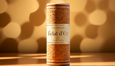 Éclat d'Or Perfume - Luxury Cork Packaging Design 3d render aura parfums bottle design branding cork texture cosmetic packaging eau de parfum eclat dor elegant design fragrance gold theme graphic design lifestyle shot luxury packaging minimalist label packaging design perfume premium design product mockup texture