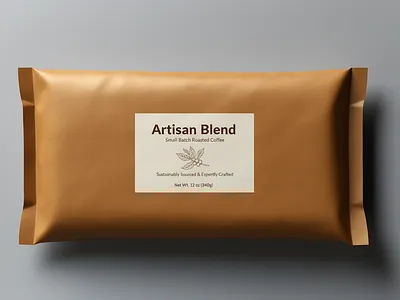 Artisan Blend Coffee Pouch - Minimalist Packaging & Branding artisan coffee beverage branding branding brown aesthetic coffee bag coffee beans coffee packaging food packaging graphic design label design minimalist design mockup packaging design pouch design premium branding product design product mockup small batch sustainable design typography