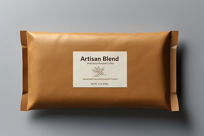 Artisan Blend Coffee Pouch - Minimalist Packaging & Branding artisan coffee beverage branding branding brown aesthetic coffee bag coffee beans coffee packaging food packaging graphic design label design minimalist design mockup packaging design pouch design premium branding product design product mockup small batch sustainable design typography