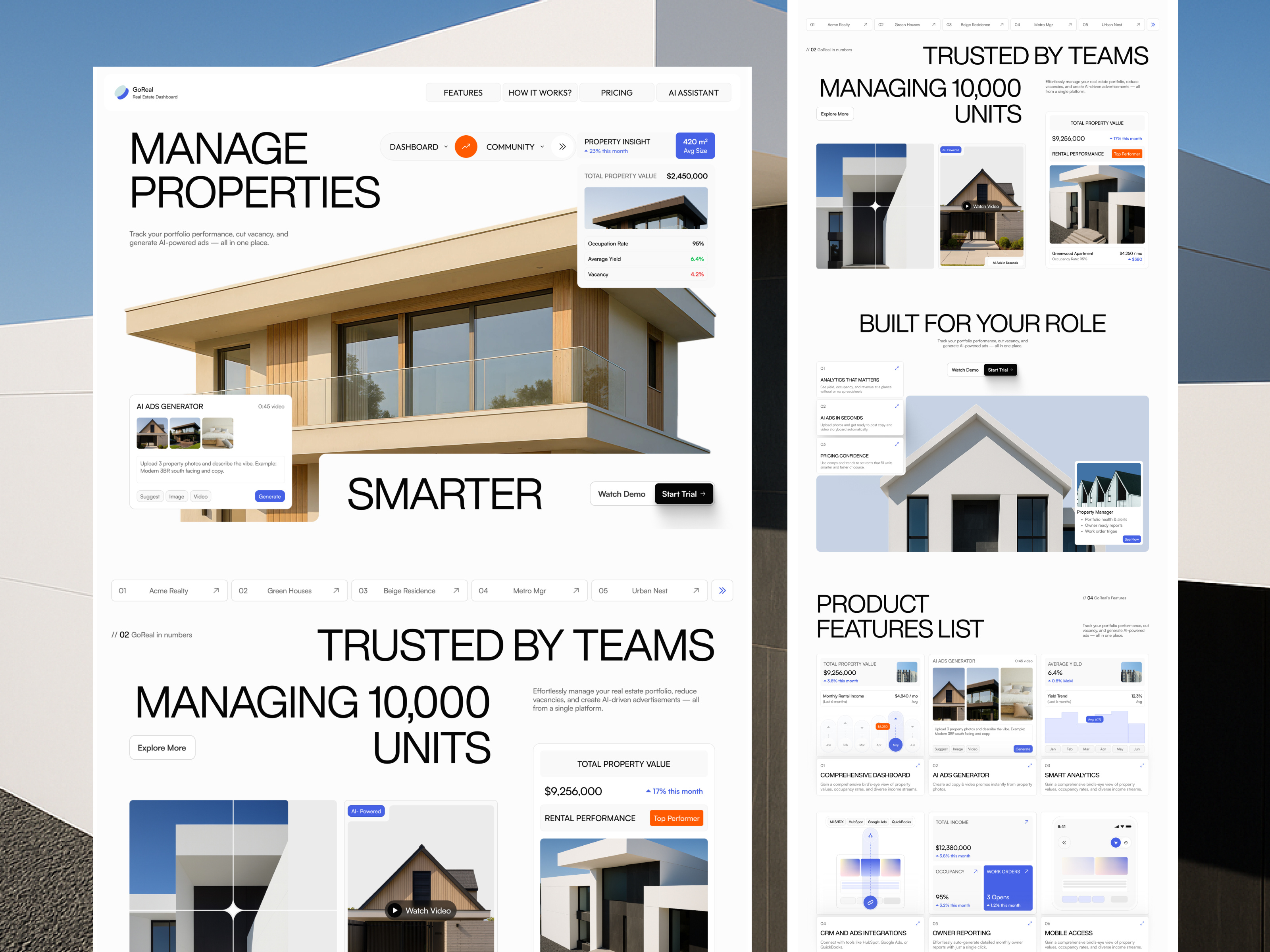 GoReal - Real Estate AI Platform agency ai application architect company dashboard design elementor estate framer home landing page platform real ui webflow website wordpress