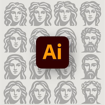 // Greek Statue Icon Set — 16 Minimal Classical Faces black bridal download elegant greek icon illustration logo minimal modern sculpture template wedding